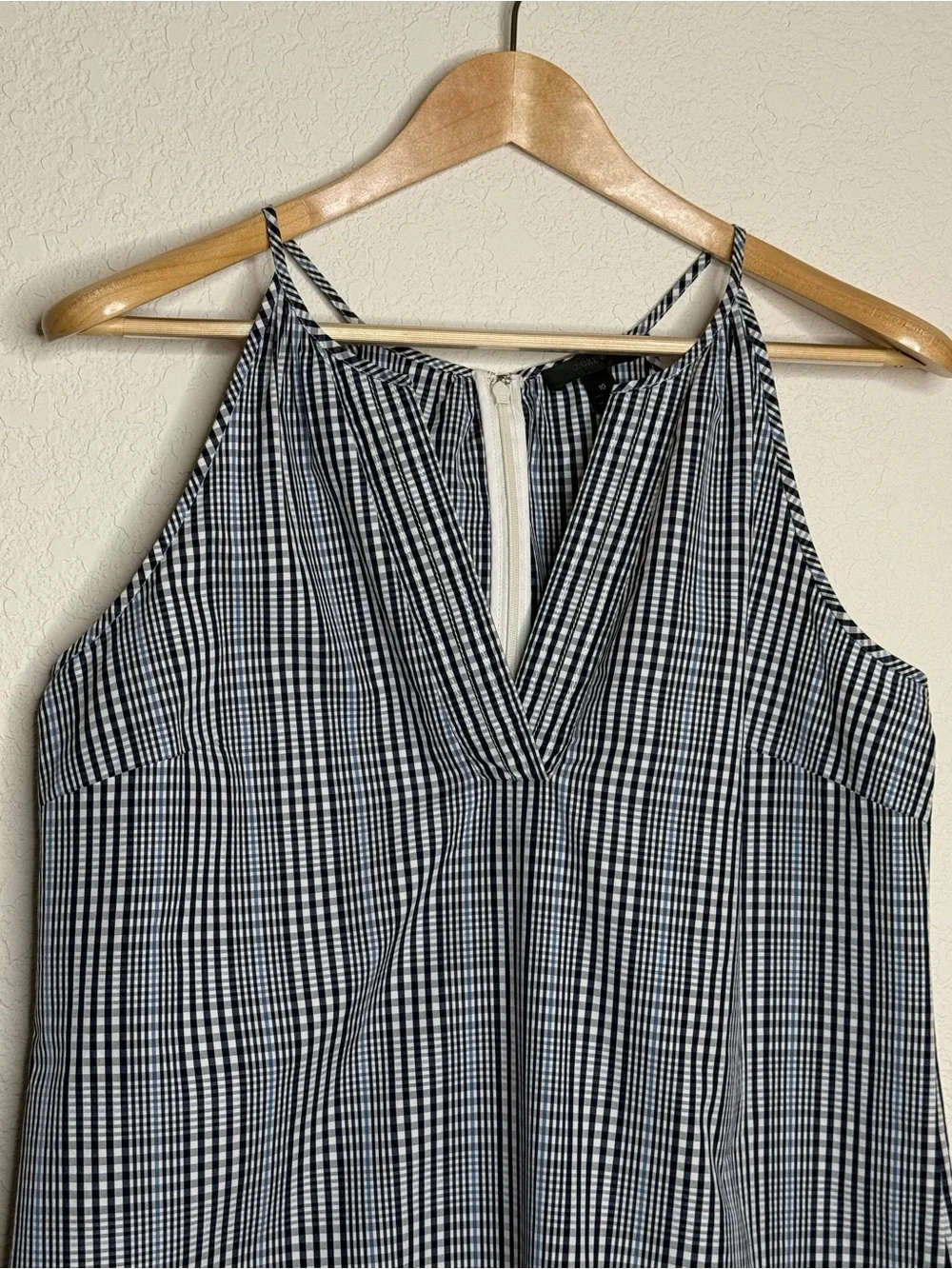 J.Crew Navy Gingham Halter Mini Dress with Ruffle Hem, Size 10 Plaid Preppy